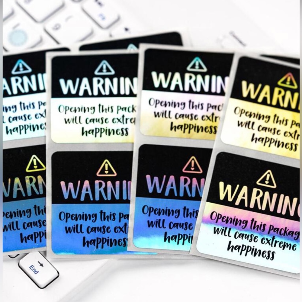 50pc Warning Slogan Stickers, holographic, mailing supplies